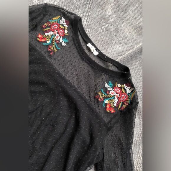 336. Maurice’s Embroidered Black Sheer Top - Picture 2 of 5